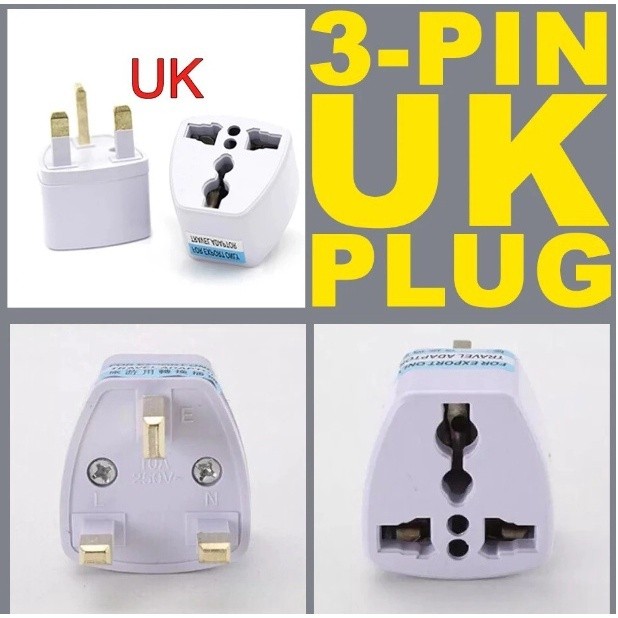3-Pin Universal Adapter Plug Head Socket US/EU/AU to UK Plug Travel Adapter Conversion Socket