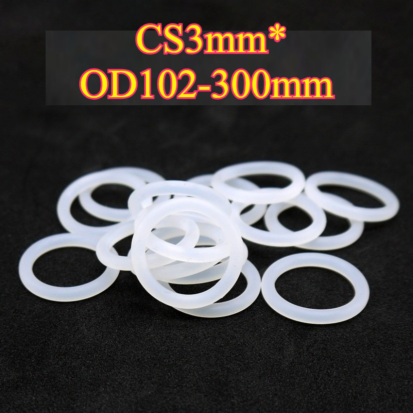 O-ring ประเก็น CS3mm*OD102-300mm O-ring แหวนซิลิโคนสีขาวซีลเกรดอาหารแหวนยางกันน้ําปะเก็นยืดหยุ่นHW-T