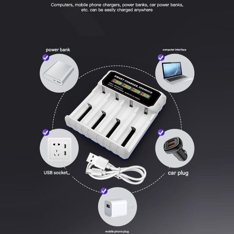 เหล่านั้น แท่นชาร์จ 4 ช่องสําหรับ 21700 26650 การป้องกันการแทรกย้อนกลับ 32650