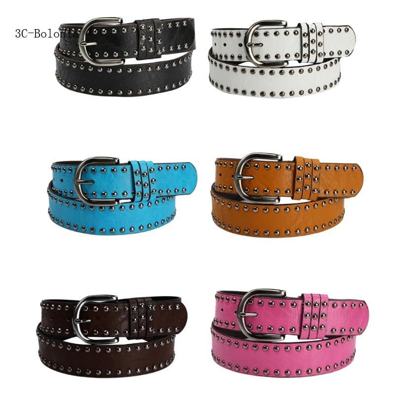 PC Western Buckle Belt Vintage Jeans Belt เข็มขัดหนังเทียม Cowgirl Studded Belt