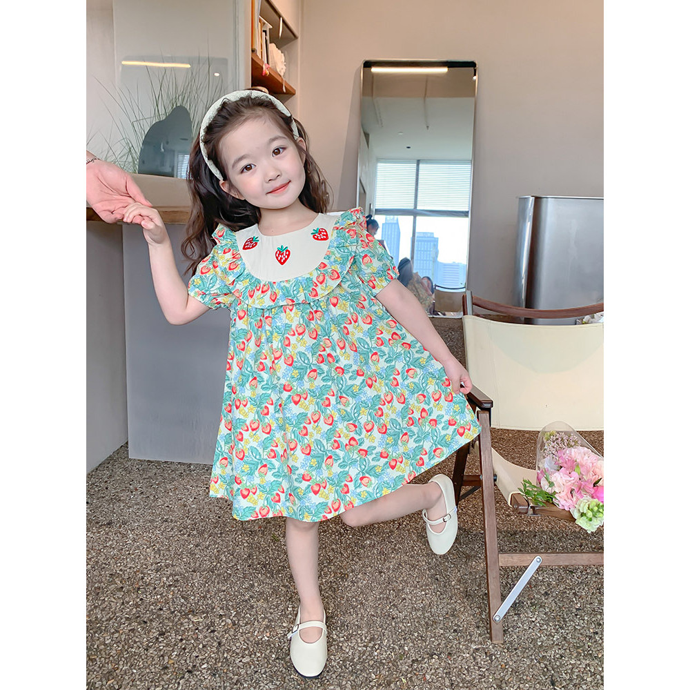 Donnie Baby💕 ชุดฤดูร้อนของเด็กผู้หญิง 2025 ใหม่สไตล์ตะวันตกของเด็กผู้หญิงฤดูร้อนกระโปรงดอกไม้ฤดูร้อนชุดเด็กเจ้าหญิง