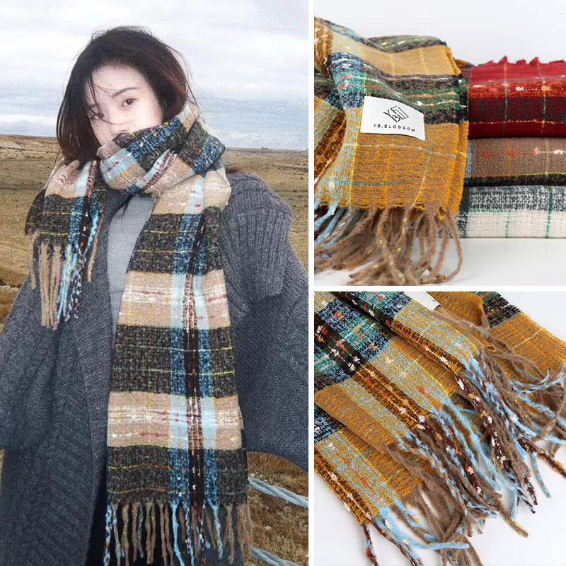 Berry XINGX Scarf Winter New Retro Contrast Color Good-looking Plaid Autumn and Winter Thermal and W