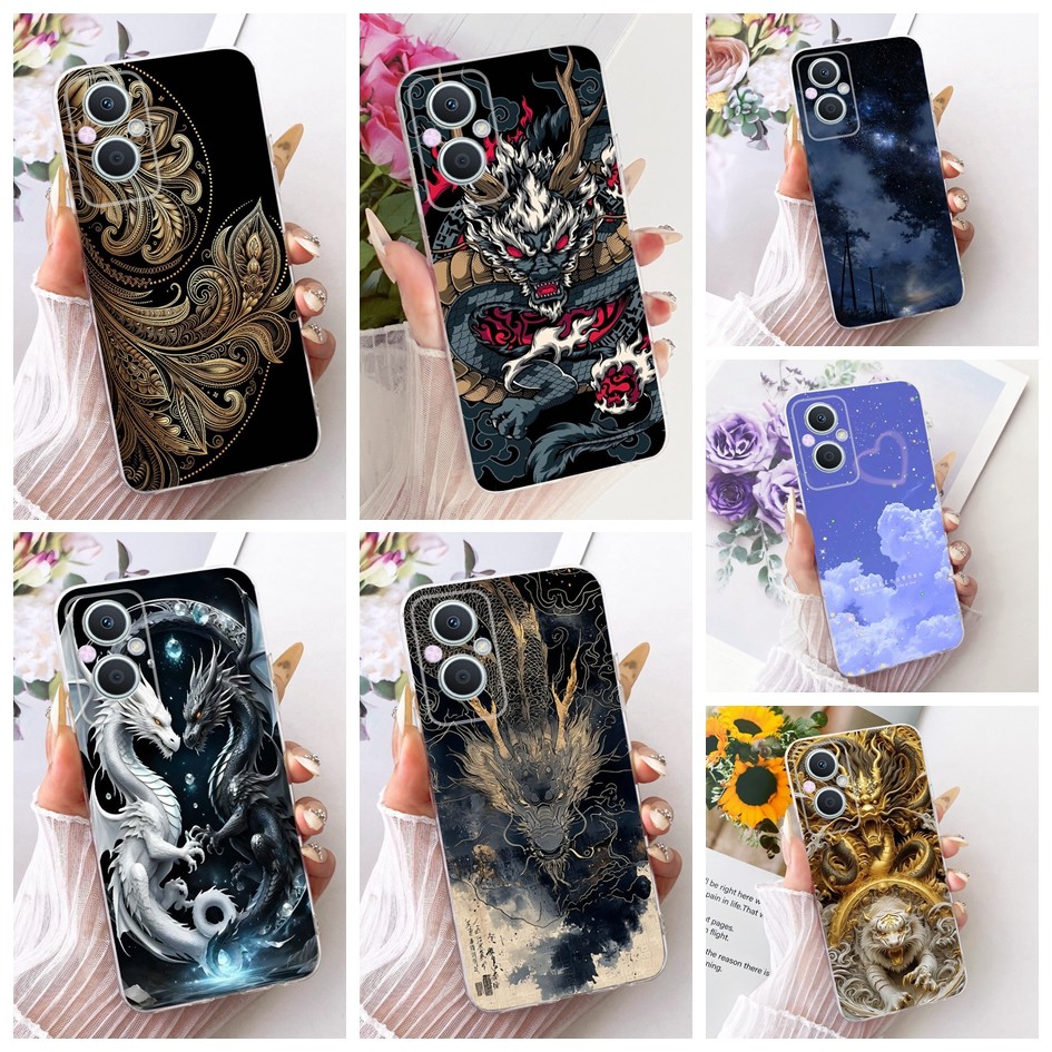 การ์ตูนสําหรับ OPPO Reno 7Z ฝาครอบ Reno 8Z Cool การ์ตูน Dragon Lion ซิลิโคนใสนุ่มเคสโทรศัพท์สําหรับ 