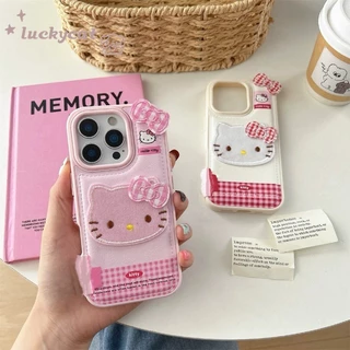 ใช้งานร่วมกับ iPhone 17 16 15 14 13 12 11 Pro Max X Xr Xs Max 7 8 Plus SE2020 เคสโทรศัพท์การ์ตูน 3D DIY น่ารักสีแดงและสีชมพู Gird Bow Cat หนังนุ่มปกหลัง