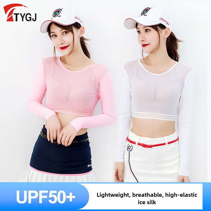 เสื้อกันแดดกอล์ฟสำหรับผู้หญิง ทำจากผ้าไหมน้ำแข็งในฤดูร้อน มีการออกแบบแขนแร็กแลนเพื่อบรรยากาศการสวมใส่ที่ดี