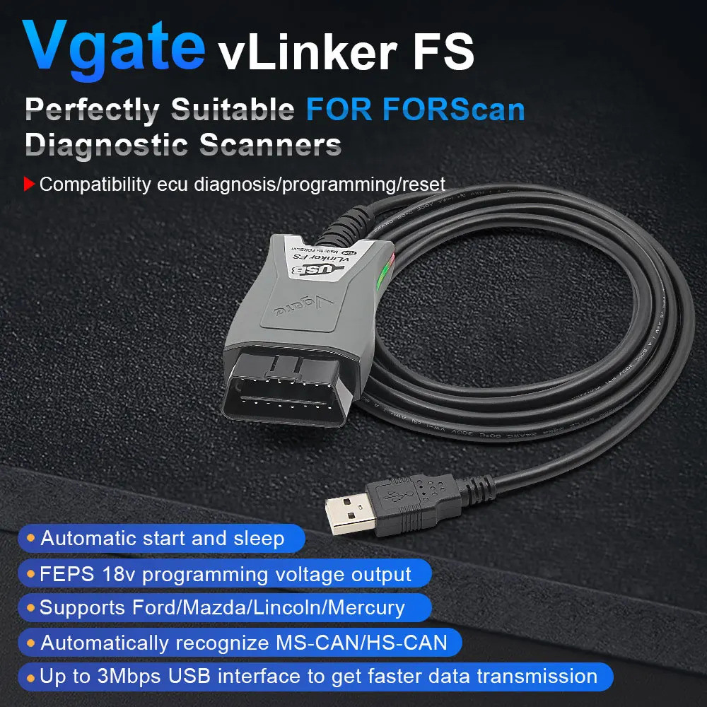 Vgate Vlinker Fs Elm327 Hs/ms-can สําหรับ Ford Forscan Elm 327 Obd 2 Obd2 รถเครื่องสแกนเนอร์เครื่องม