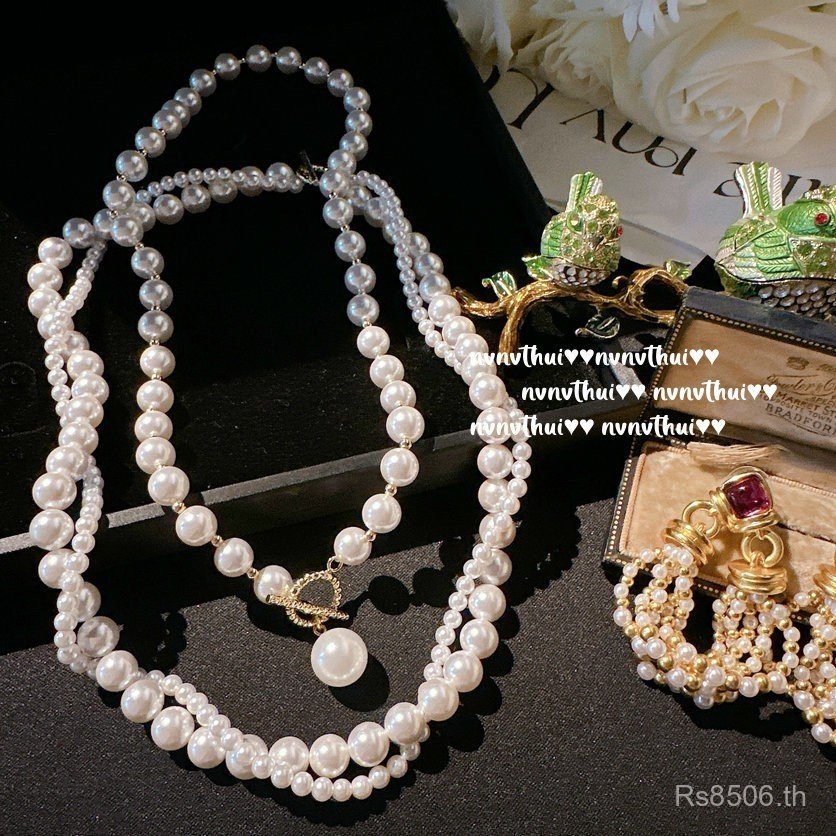 Dew Pearl Tahitian สร้อยข้อมือน้ําทะเลต่างหูลูกปัด Twisted Mermaid Princess สร้อยคอโน้ตสองชั้น SVA0