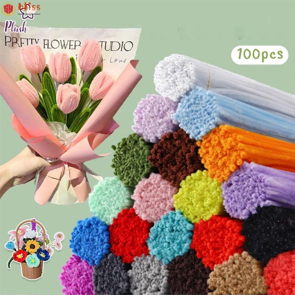 BLLISS สี Fuzzy Wire, Tulip Rose Root Top ถัก Plush Strip, แพคเกจวัสดุเข้ารหัสขนสัตว์ Super Density 