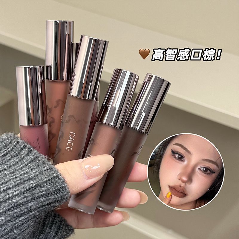 ลิปสติก 6 เฉดสี น้ําตาลนู้ด เนื้อแมตต์โคลน ครีมกาแฟ เทา ชมพู เคลือบกันน้ํา ติดทนนาน