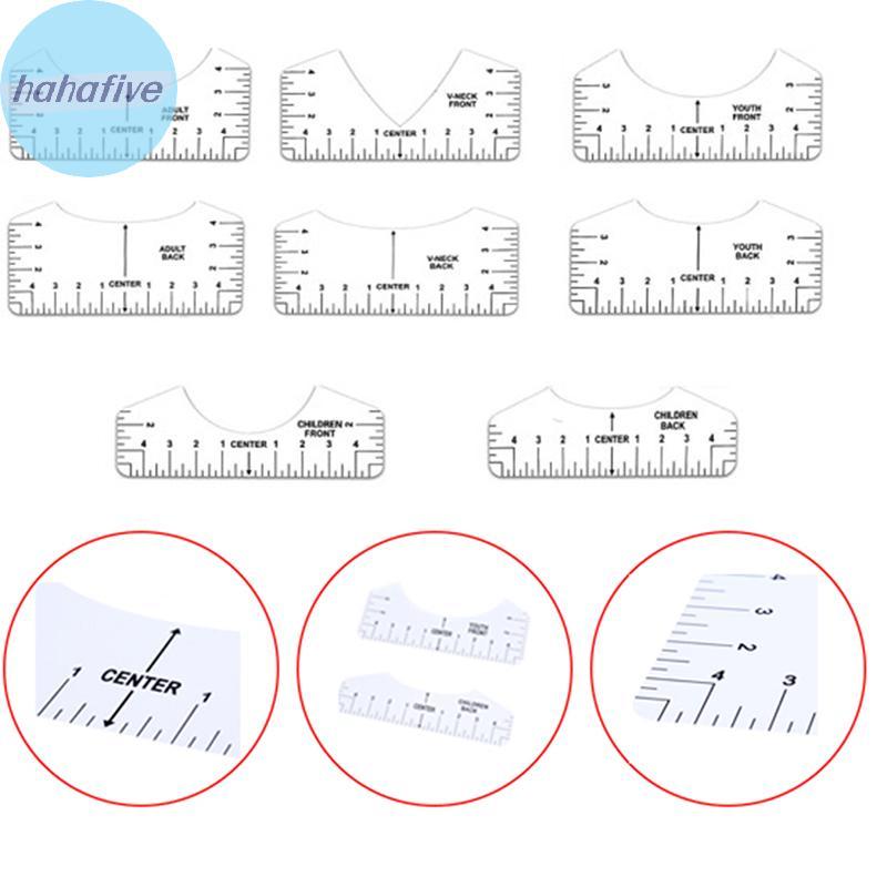 HAHA 8 ชิ้นเสื้อยืดไม้บรรทัดคู่มือ V คอการจัดตําแหน่งเครื่องมือเพื่อการออกแบบศูนย์การวัด TH