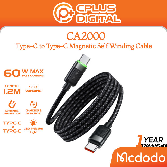 MCDODO CA2000/CA2010/CA5650/CA6000 Type-C to Type-C MAGNETIC SELF-WINDING DATA CABLE 1.2M
