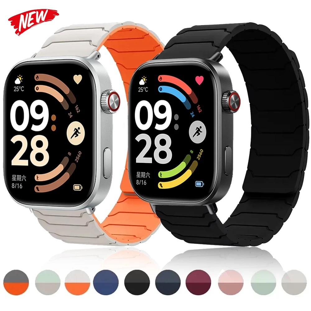 สายรัดซิลิโคนอ่อนนุ่มสําหรับ Redmi Watch 6 5 4 Magnetic Band สร้อยข้อมือกีฬาสําหรับ Xiaomi MiBand 9 Pro/8 Pro สายรัดข้อมือ