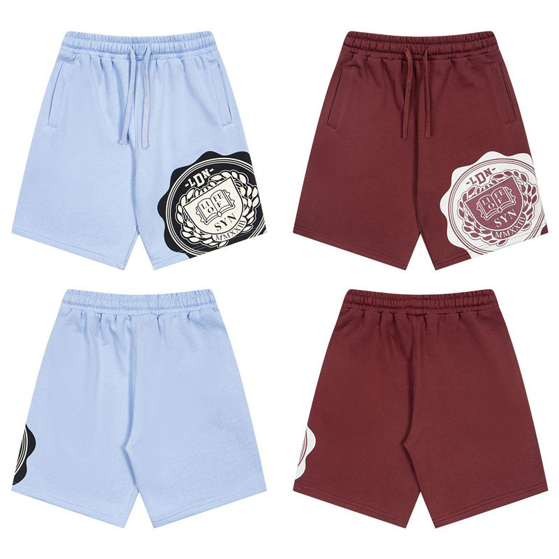 SYNA WORLD กางเกงขาสั้นห้าจุดกางเกงกีฬาลําลองโลโก้พิมพ์ Sweatpants ผู้ชายผู้หญิง