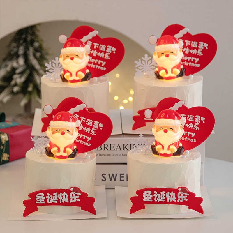 เค้กคริสต์มาส Topper ซานตาคลอสพร้อมไฟ Xmas ปีใหม่บรรยากาศเครื่องมือตกแต่งเค้กอุปกรณ์ปาร์ตี้เครื่องประดับบ้าน