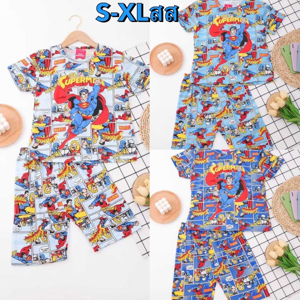 D.3/4 S-XL...ชุดนอนเด็กโต แขนสั้น ขา3ส่วน ชุดนอนเด็กผู้ชาย และผู้หญิง4-11ปีไซร์.S.M.L.XL(ดูไซส์ตามน้ำหนัก)