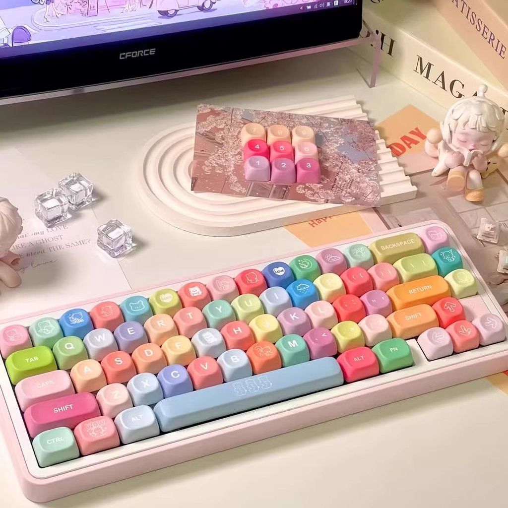 หมีน่ารัก Candy MOA Profile Keycaps Dye Sublimation PBT Keycaps สําหรับคีย์บอร์ดแบบกลไก