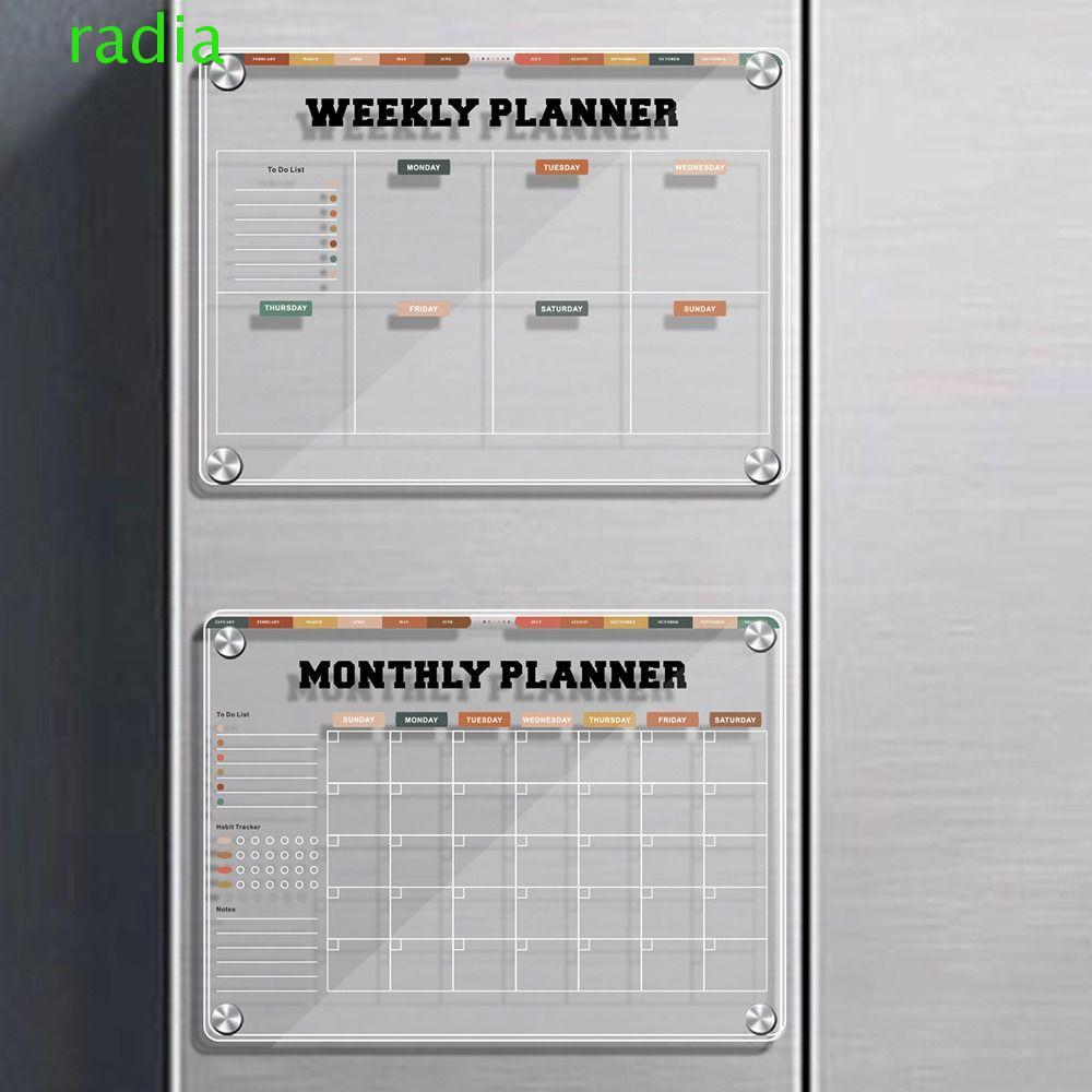 RADIANTZAP Magnetic Acrylic Weekly Planner, 3D Transparent Erasable Memo Board, แม่เหล็กติดตู้เย็นแข