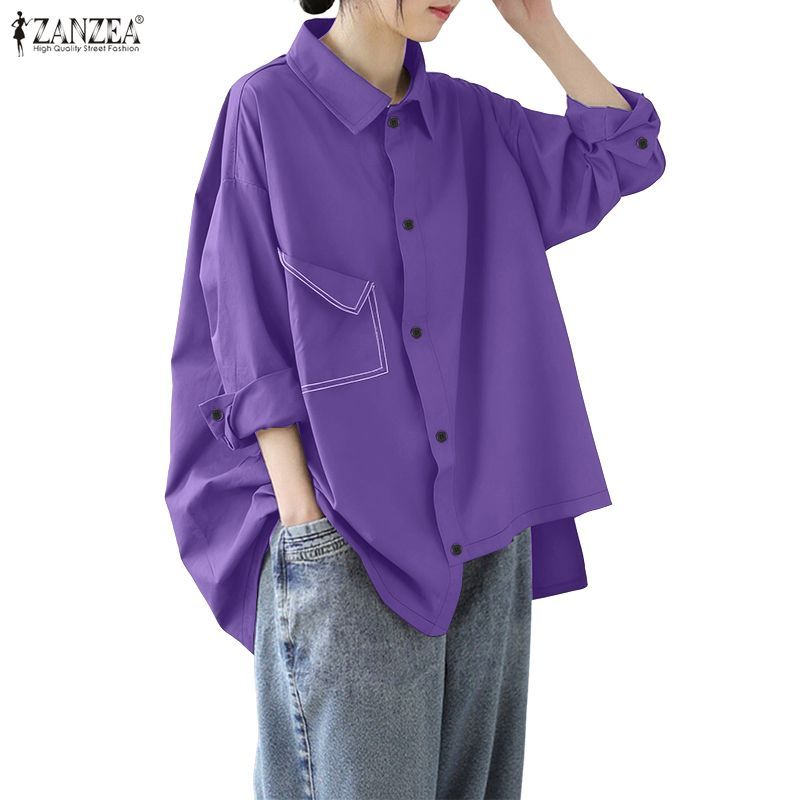 ZANZEA เสื้อแขนยาวสำหรับผู้หญิง สไตล์เกาหลีซิตี้ ดีไซน์hemบากกี้ไม่สม่ำเสมอ