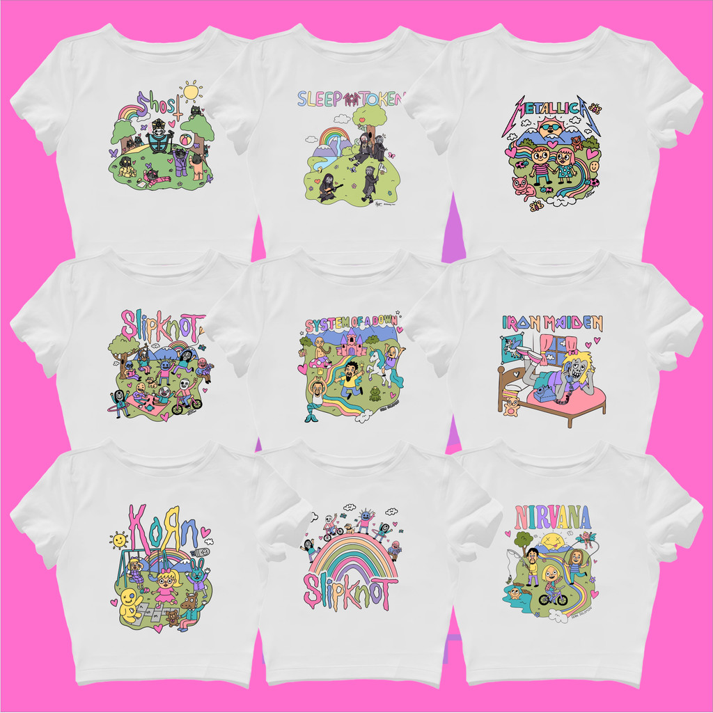 CROP TOP BAND METAL GHOST SLEEPTOKEN METALLICA SLIPKNOT SOAD IRONA MAIDEN KORN NIRVANA | เสื้อยืดเบบ