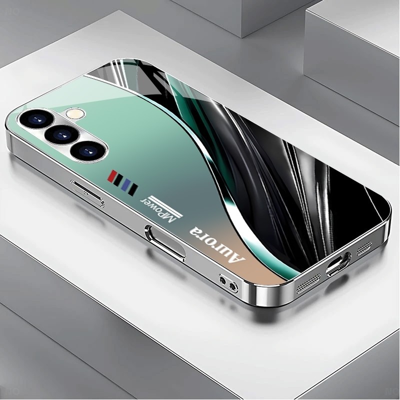 SAMSUNG ธุรกิจสไตล์เส้น 09 หรูหราชุบกรอบแก้วเคสโทรศัพท์สําหรับSamsung Galaxy S22 S23 S24 S25 Ultra A