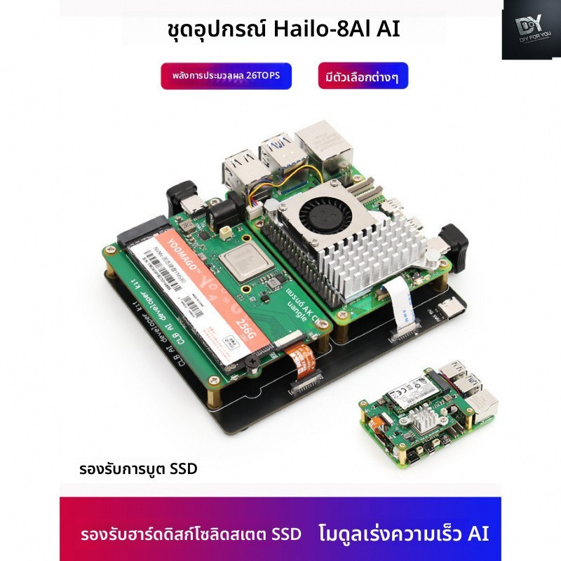 Dfy raspberry pi 5 AI ชุด Raspberry Pie AI HAT Raspberry Pie 5 AI ชุด PCIE ถึง M.2 บอร์ดขยาย Hailo 8