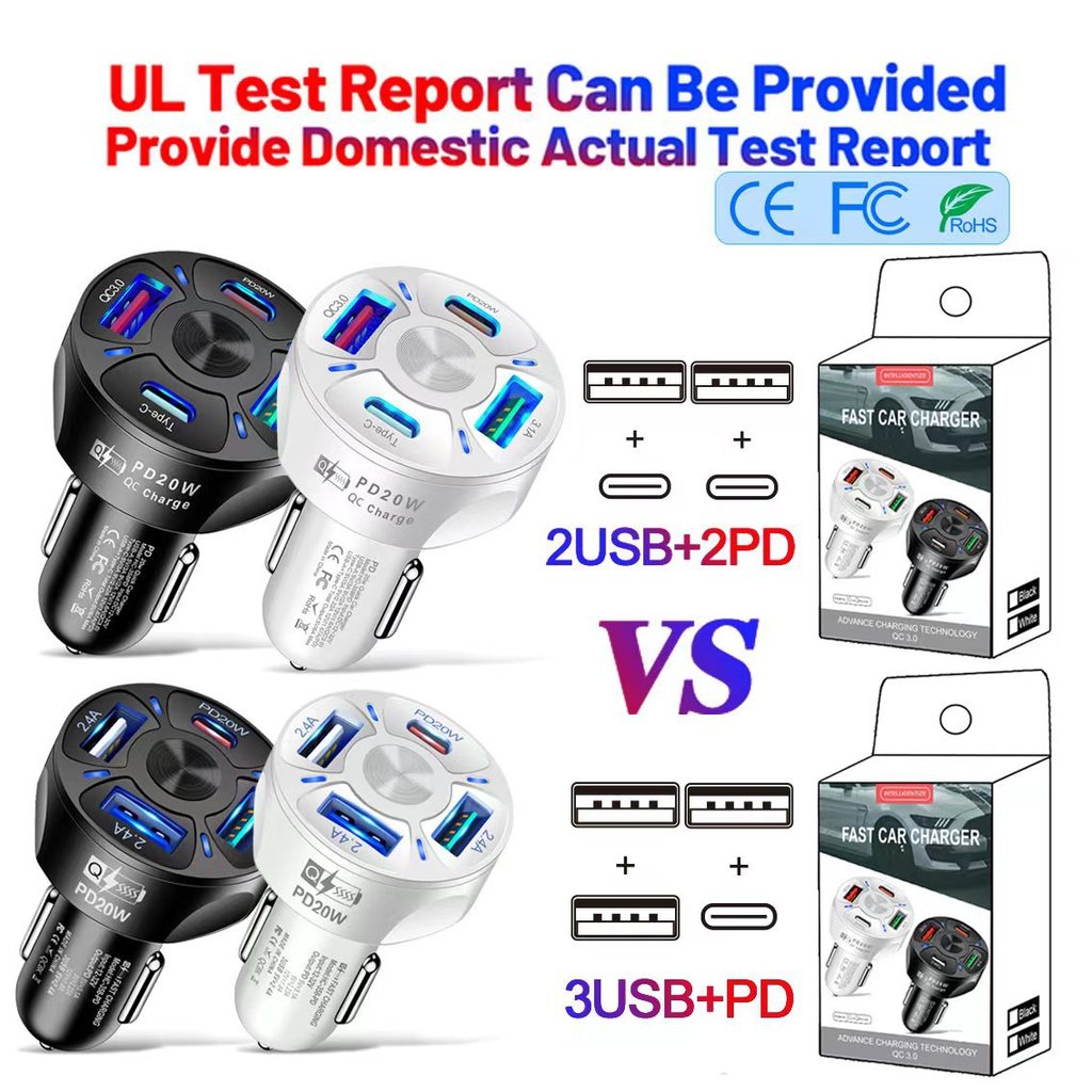 หนึ่งสําหรับสี่ 20W PD + QC30 31A 3USB 2USB Type-c โทรศัพท์มือถือ Fast Charge Car Charger B30E