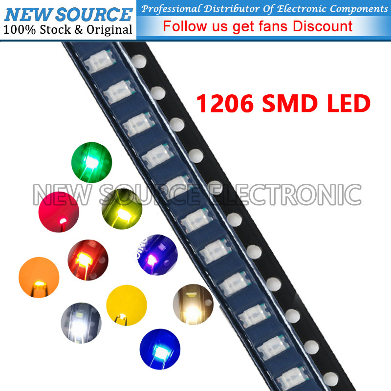 [100 ชิ้น] 1206 SMD LED สีแดงสีฟ้าสีเขียวสีเหลือง-สีเขียวสีเหลืองสีขาวสีส้ม Warm-White Lce-Blue สีชมพูสีม่วง Cool-White Light Diode แหล่งใหม่