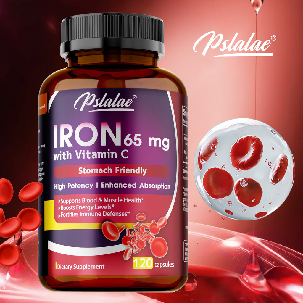 Pslalae Vitamin C 65mg อาหารเสริมธาตุเหล็ก รองรับสุขภาพเลือดและกล้ามเนื้อ เพิ่มระดับพลังงาน - 30/60/120 แคปซูล ผลิตในอเมริกา