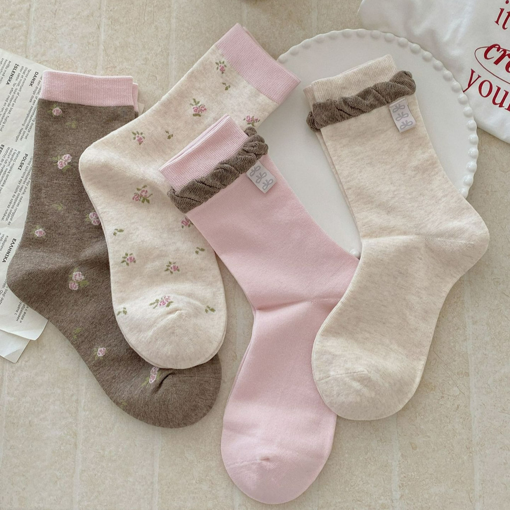 ถุงเท้าต้นฉบับใหม่ แบบไม่มีกระดูก ลวดลายดอกไม้เล็กๆ พื้นมีฟองอากาศ วัสดุคุณภาพดี ทรงสั้น - รูปที่ 7