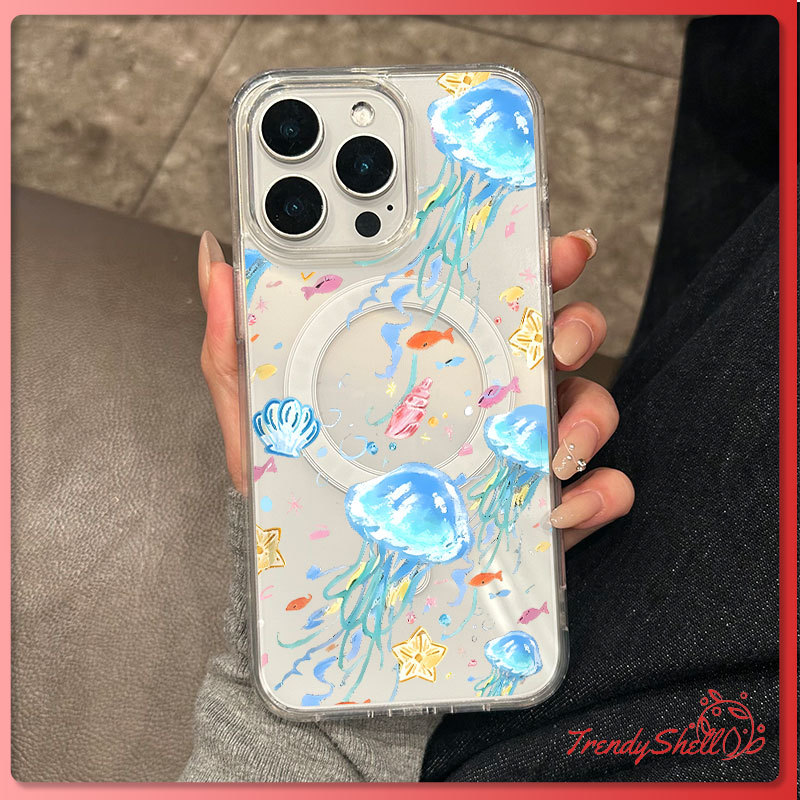 เคสโทรศัพท์แม่เหล็กสําหรับIphone 11 13 12 Pro Max 16 17 15 14 Pro Max 16e 7 8 Plusกันกระแทกน่ารักแมงกะพรุนปก