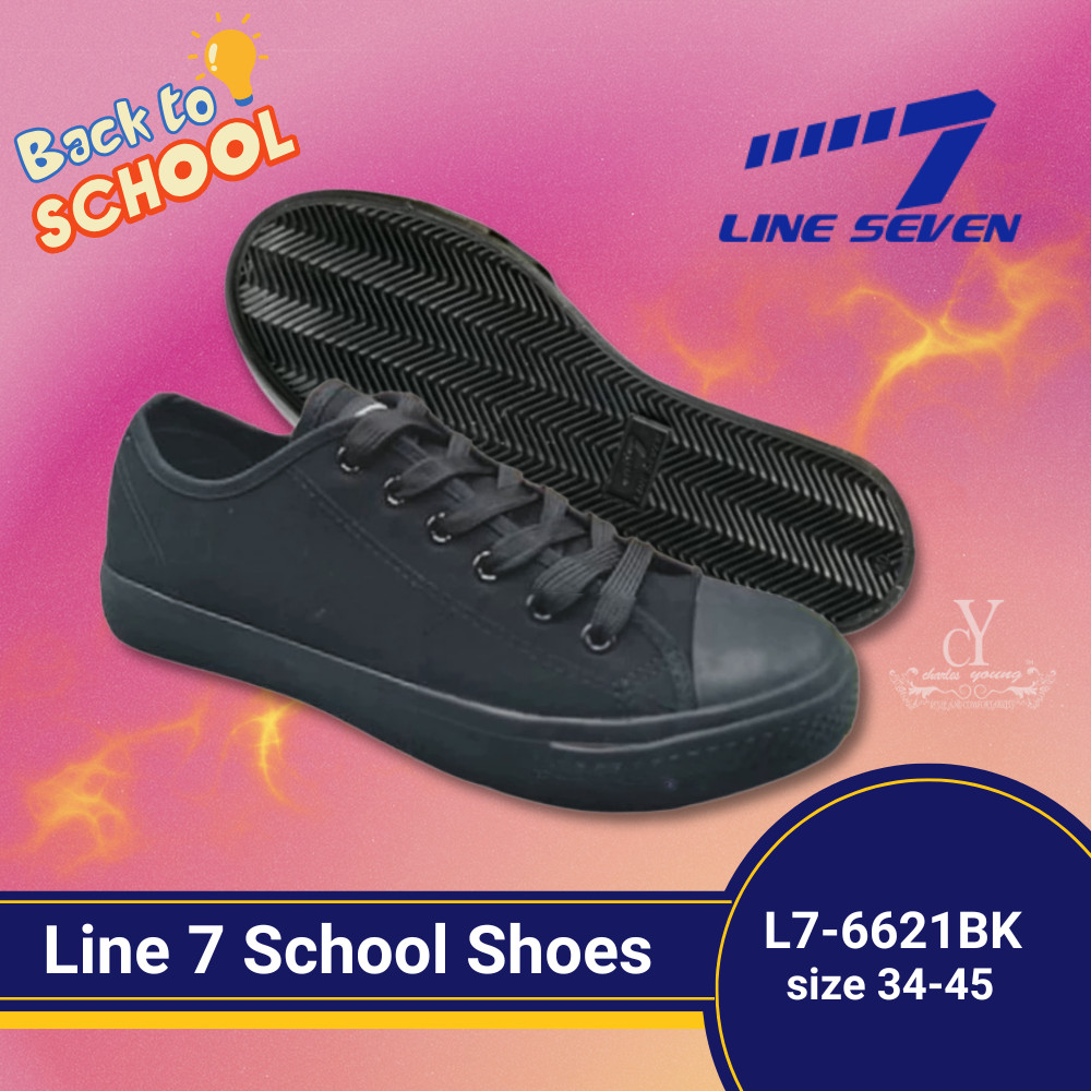 LINE Seven L7-6621BK รองเท้าสีดํา Kasut Sekolah LINE 7 สีดํา / Kasut Sekolah Hitam