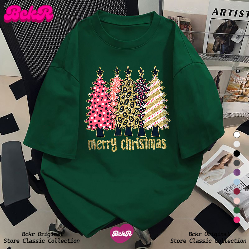 【พร้อมส่ง】🔥BCKR ลวดลายต้นคริสต์มาส คอกลม เสื่อยืด🎄Christmas🎅🏻วันคริสต์มาสoversize เสื้อผญ เสื้YG1419