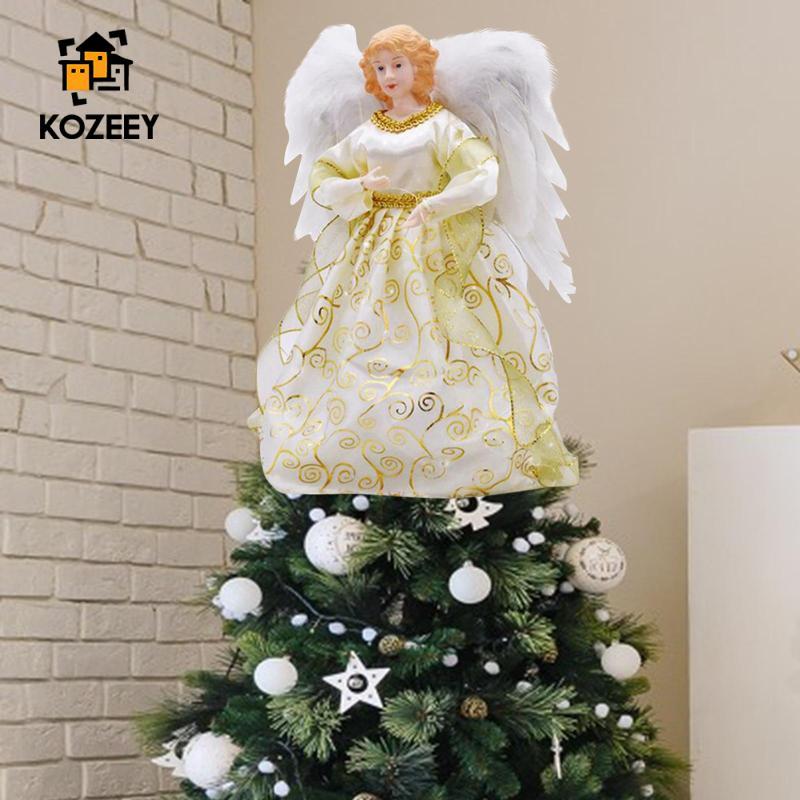KOZEEY LED Angel Treetop Lighted Angel Tree Topper ที่ละเอียดอ่อน 12 "ตกแต่ง Angel Figurine สําหรับ 