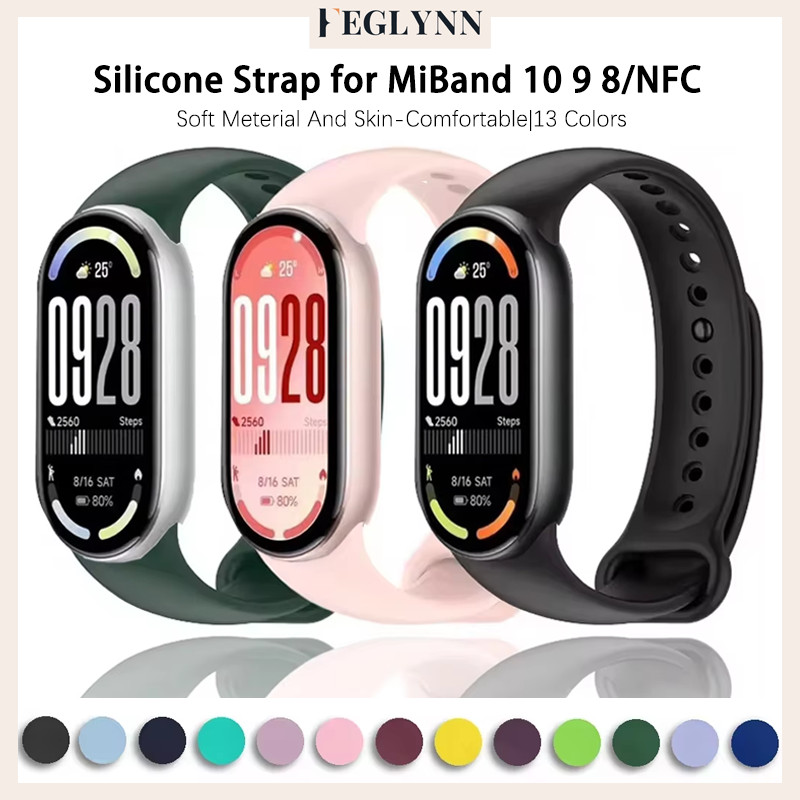 สายยาง for Xiaomi Smart Band 10 9 8 สปอร์ตผิวสะดวกสบายซิลิโคนแถบอุปกรณ์เสริม for Smartwatch Mi Band 10 9 8 NFC