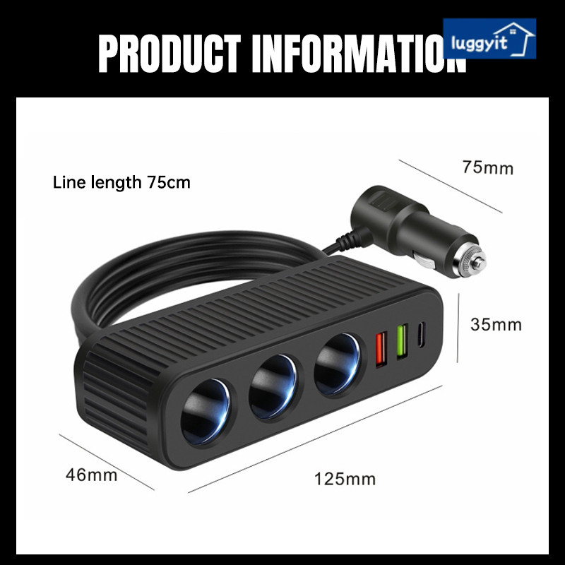 iuggyit ที่ชาร์จในรถยนต์ 3 in 1 ที่จุดบุหรี่ เครื่องชาร์จ USB อเนกประสงค์ ชาร์จเร็ว - รูปที่ 2