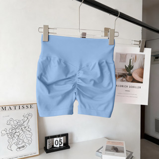 【MAGGIEYOGA】กางเกงขาสั้นสีพีช ยกกระชับเอวสูง กระชับหน้าท้อง …