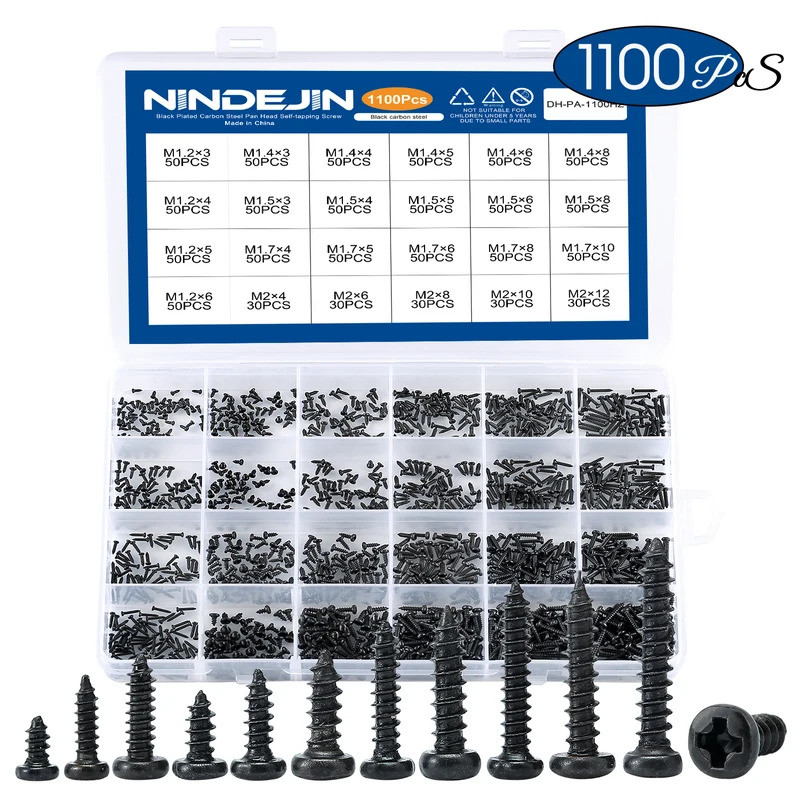 1100pcs Round Pan Head Tapping Screws Set M1.2 M1.4 M1.5 M1.7 M2  Mini Screw laptop computer screw P