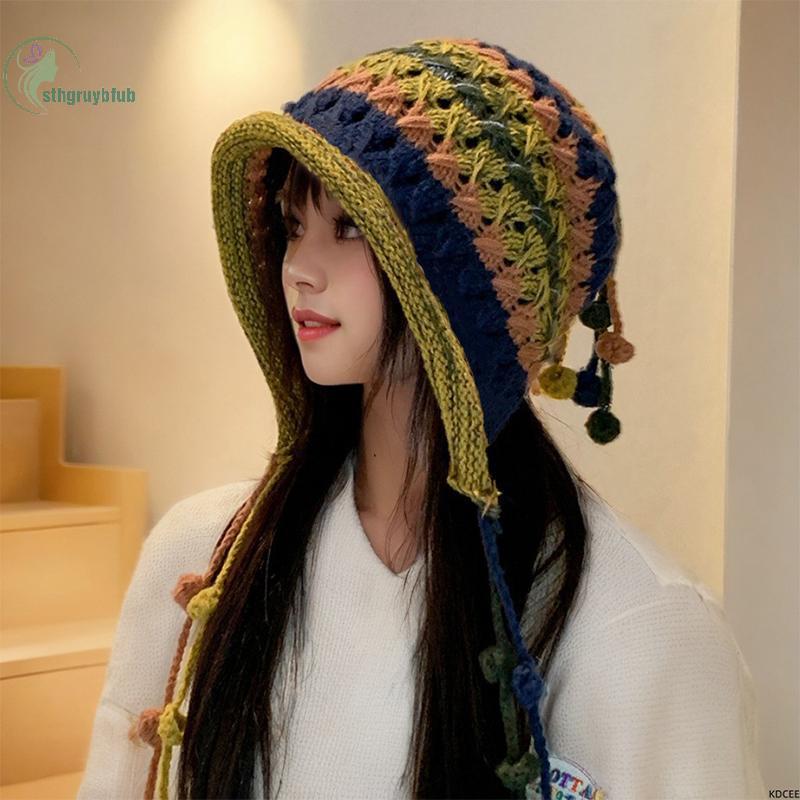 หมวกcrochetสำหรับผู้หญิง งานแฮนด์เมード ลายแฟชั่นฤดูหนาวพร้อมพอมโพม
