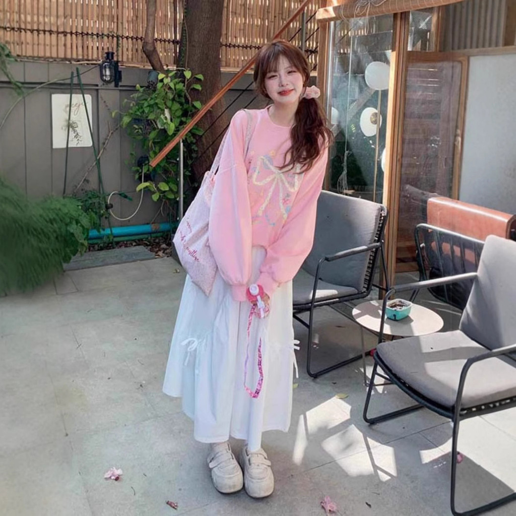 VENGGU สินค้าใหม่เกาหลี Soft Girl Pink Bow Sweatshirt Thailand Southern Hot Sale Gentle Sweet Girl High-Quality Age-Reduction Long-Sleeved Top ราคา ถูกที่สุด ดีลบีเคเค แกลเลอรีภาพที่ 5