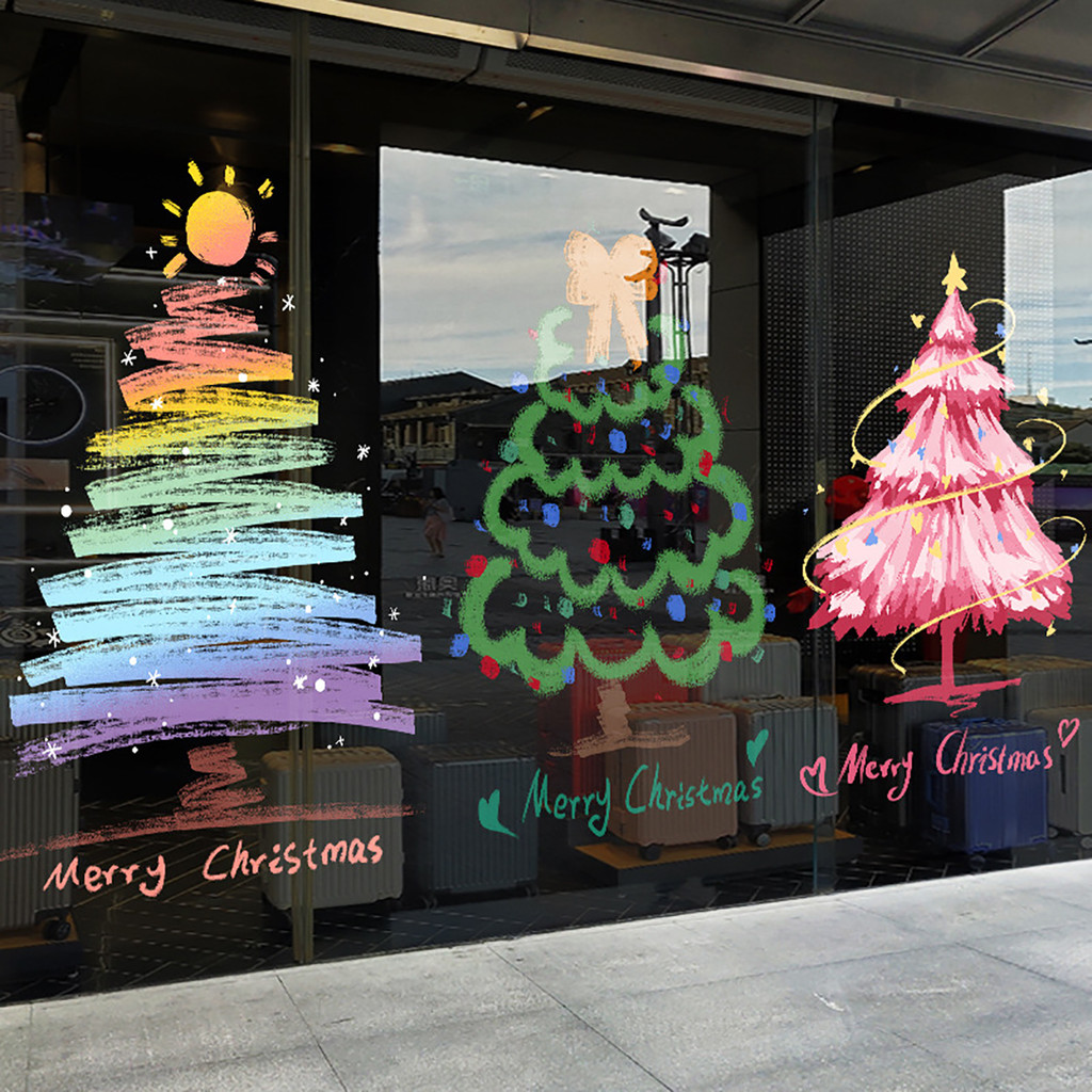 christmas tree baby tree christmas สติกเกอร์ต้นคริสต์มาสกระจกสติกเกอร์ไฟฟ้าสถิตของตกแต่งคริสต์มาสสติ