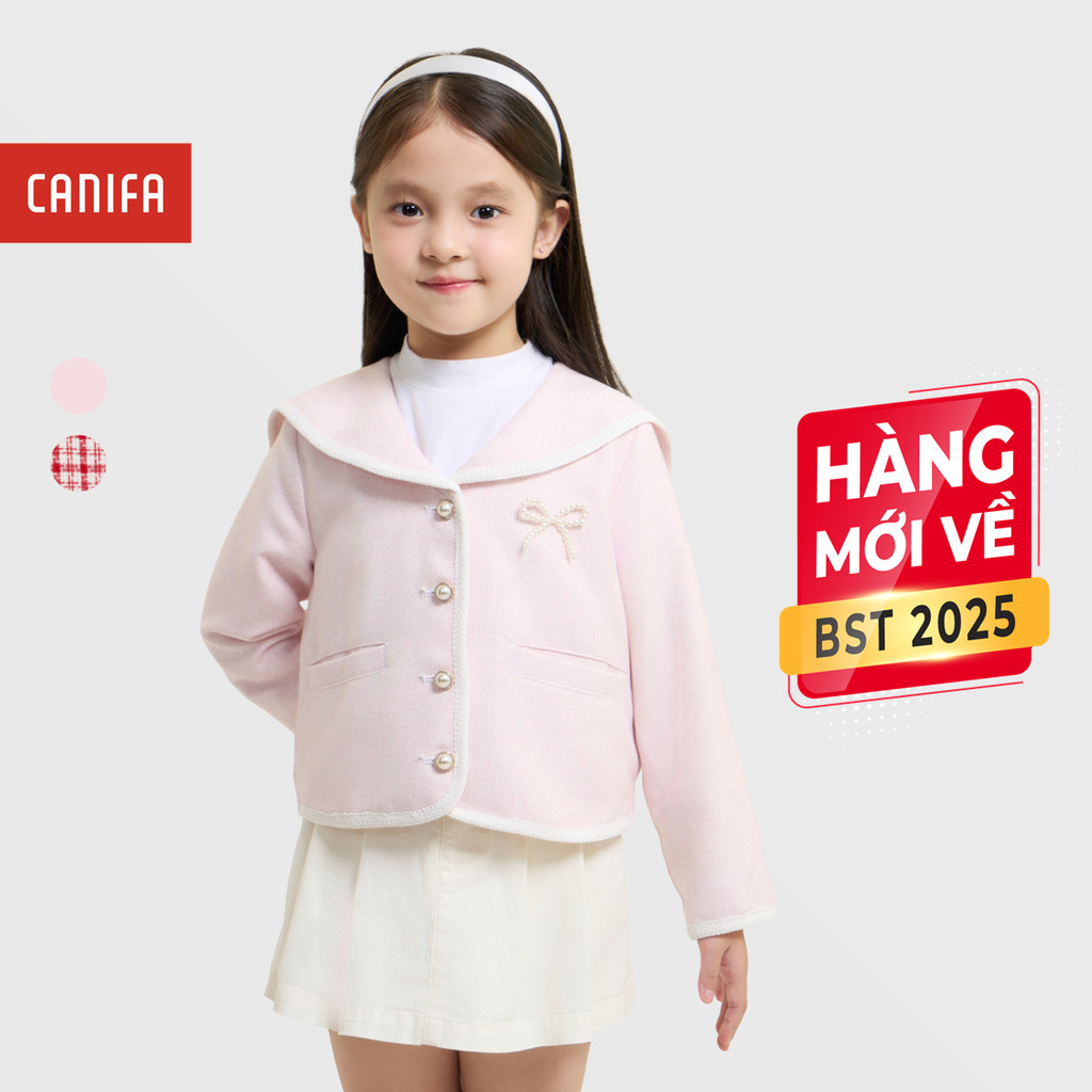 แคลิฟอร์เนีย เสื้อแจ็กเก็ตเด็กผู้หญิงคอปกบัวติดกระดุมลายโบว์น่ารัก 1OT25ค004