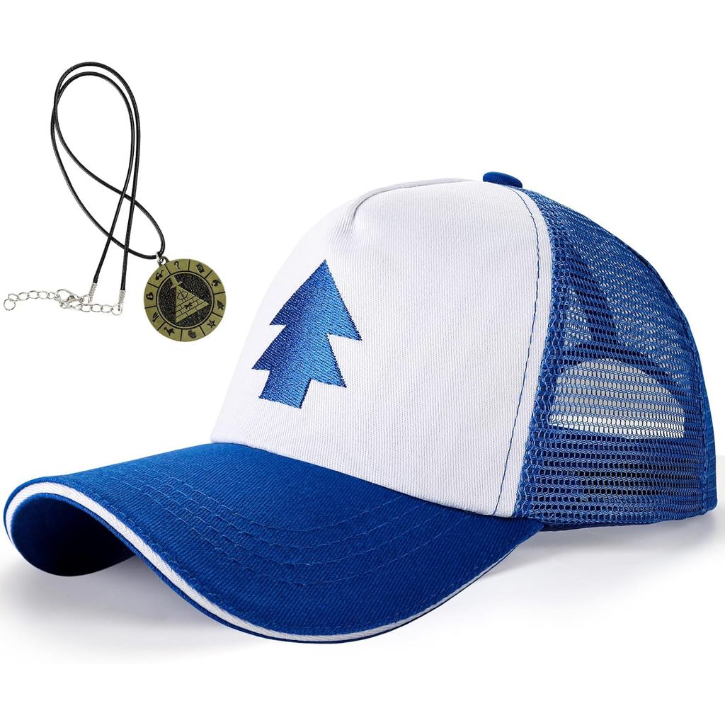 หมวกเบสบอล Dipper Mesh Back สไตล์ Halloween_cosplay พร้อมสร้อยคอมินิมอล Bill Cipher