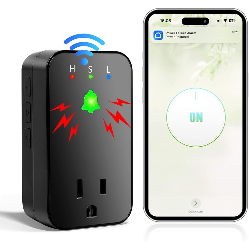 สัญญาณเตือนไฟ WiFi, 110dB ตู้แช่แข็งดังสัญญาณเตือนไฟดับไฟอัจฉริยะพร้อมไฟแสดงสถานะ LED, ระดับ 3 ระดับ