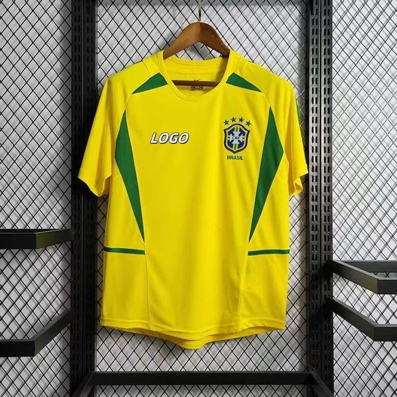 Retro 2002 Brazil Home Soccer Jersey แขนสั้น สำหรับผู้ชาย