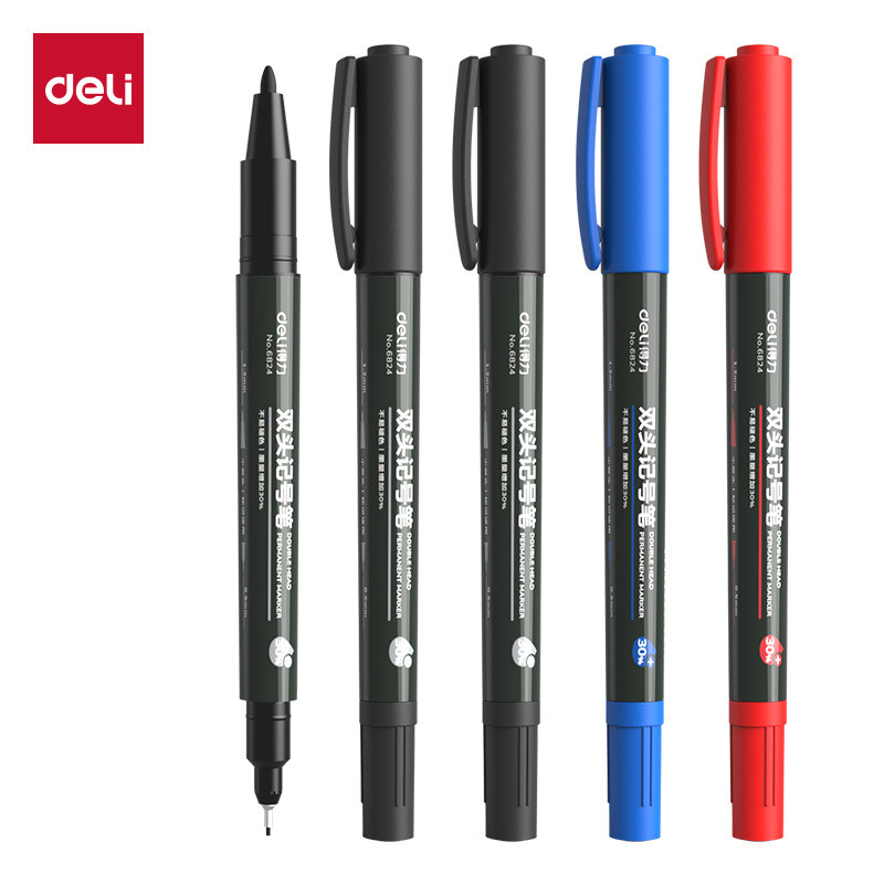 Deli 6824 ขนาดเล็ก Double-Headed Oily Marker ปากกาเด็ก Hook Line ปากกา Outline CD CD Marker 6881 LCG