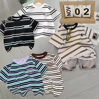 พร้อมส่ง-เสือยืดลายทางเด็กแขนสัน เสือ แขนสันเด็ก ลายทาง ผ้าคอตตอน ผ้านิม ใส่สบาย สำหรับ เด็กเด็กชาย/เด็กหญิง 🔥D7629💫