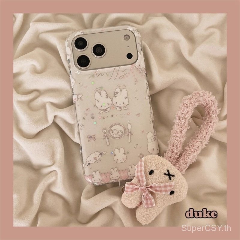 เคสโทรศัพท์เหมาะสําหรับiPhone 7 8 X XS XR XSMAX 11 12 13 14 15 16 17 Pro max Plus Airกระต่ายน่ารักพร้อมสายคล้องมือกันกระแทกกันกระแทกเคสรวมทุกอย่าง 7BVP