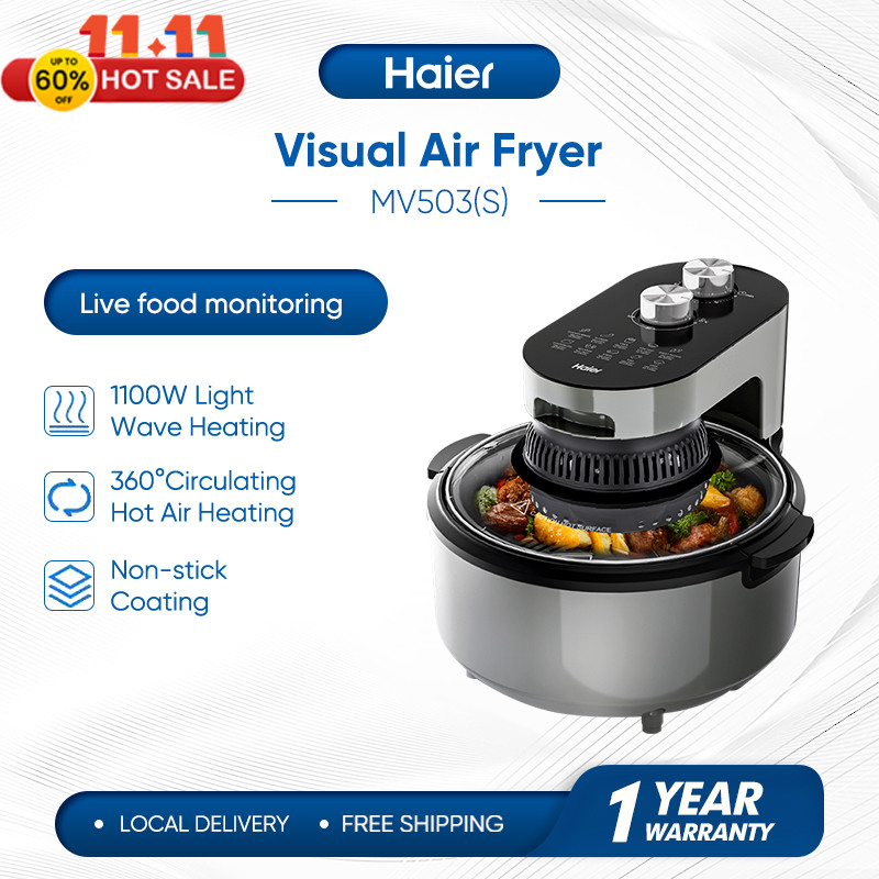 Haier Visual Air Fryer Oil Free Non Stick 4.5L ความจุขนาดใหญ่ Dual Rotary Knob Air Fryer MV503