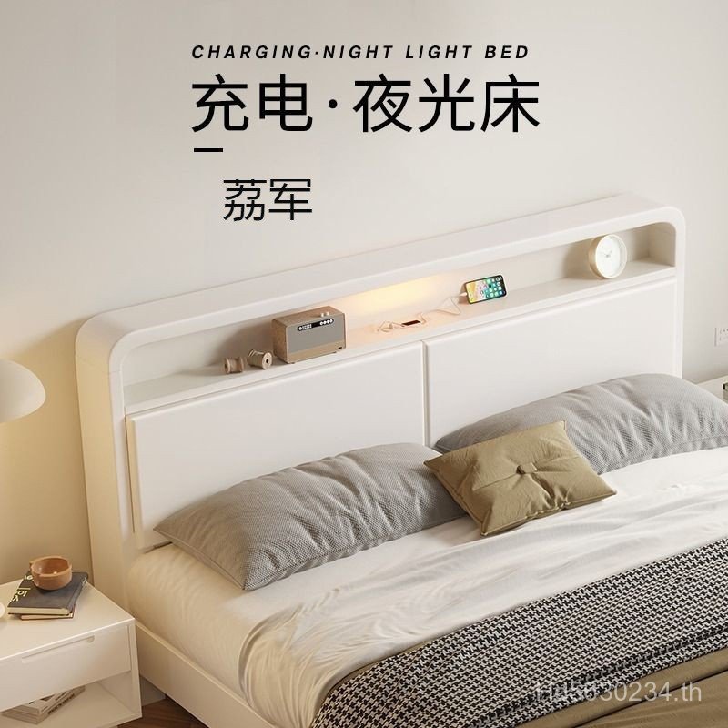 ห้องนอนหลักห้องเช่าใหญ่ Apartment LJ เตียงไม้เนื้อแข็ง ครีมสไตล์โมเดิร์น Nordic Simple White 6IUE