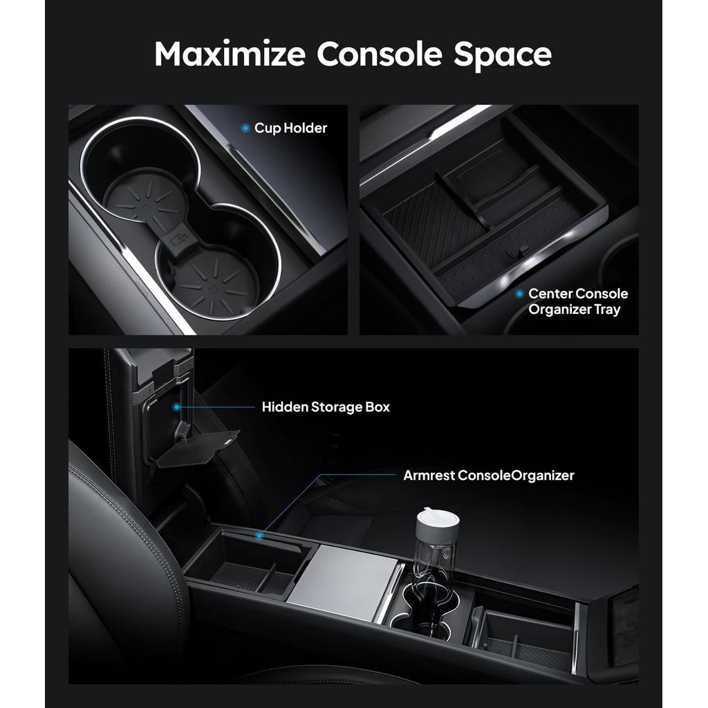 Wigoo Tesla New Model Y Juniper & Model 3 Center Console Organizer [Double Layer Space, Slide Smooth